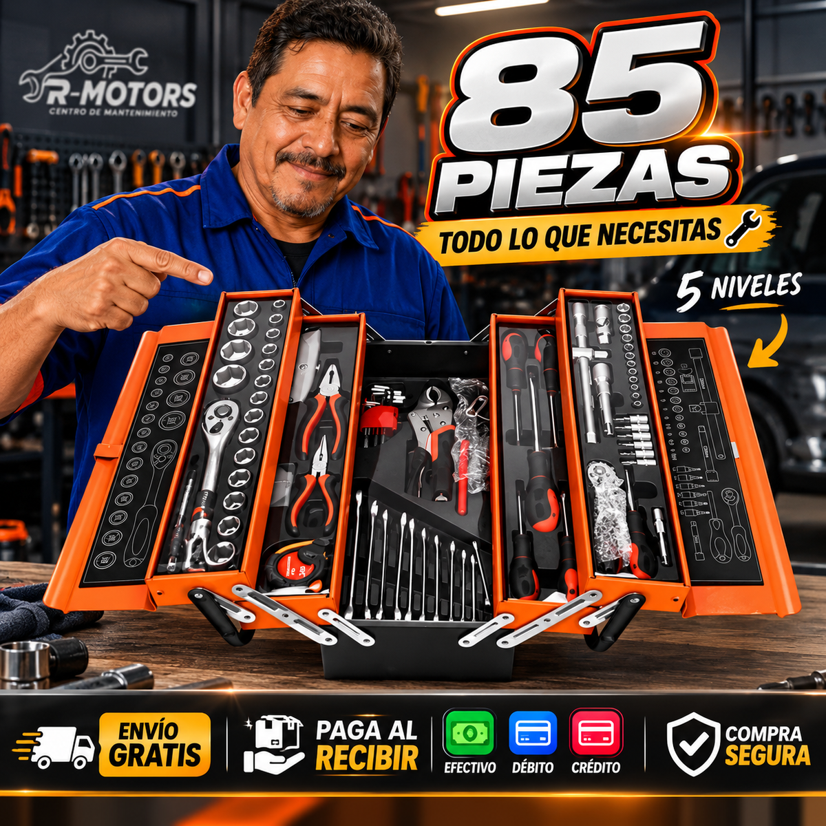 Caja Herramientas 85 Piezas 5 Niveles
