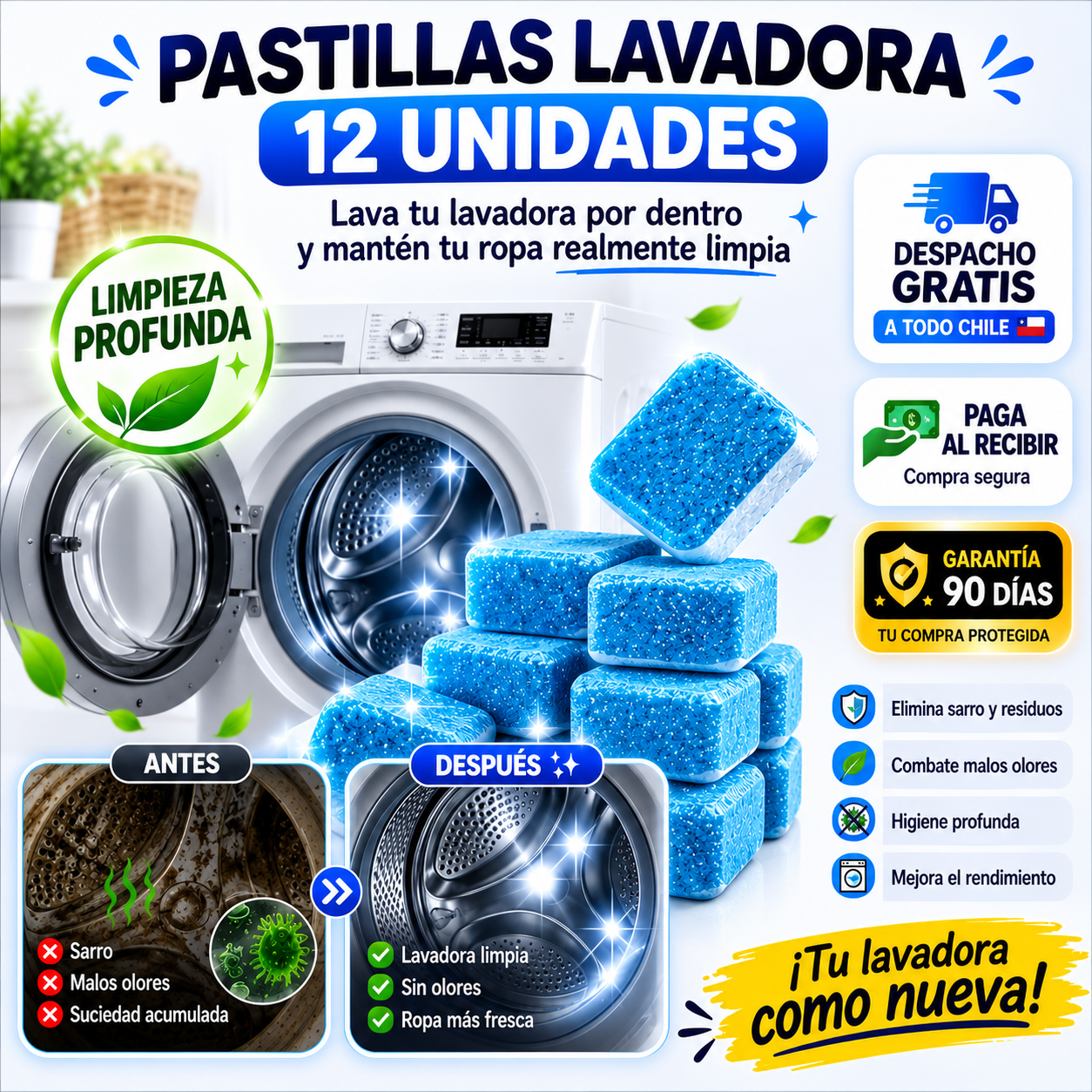 Pastillas limpia lavadora 12 unidades 1 caja