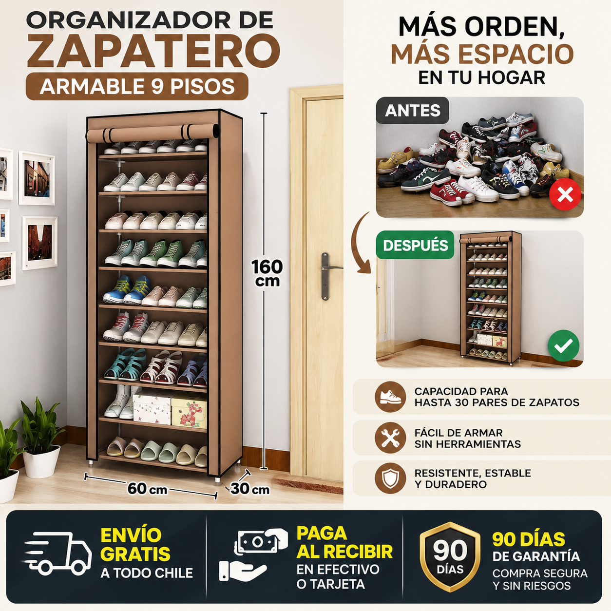 Organizador De Zapatero Armable 9 Pisos