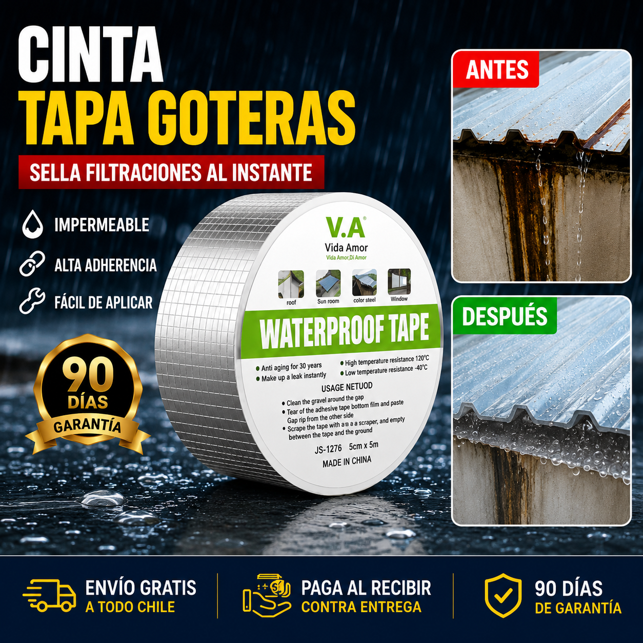 Cinta Tapa Gotera De Butilo 5cm X 5mts