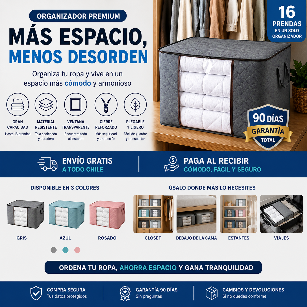 Pack 3 UND Organizador ropa ahorra espacio