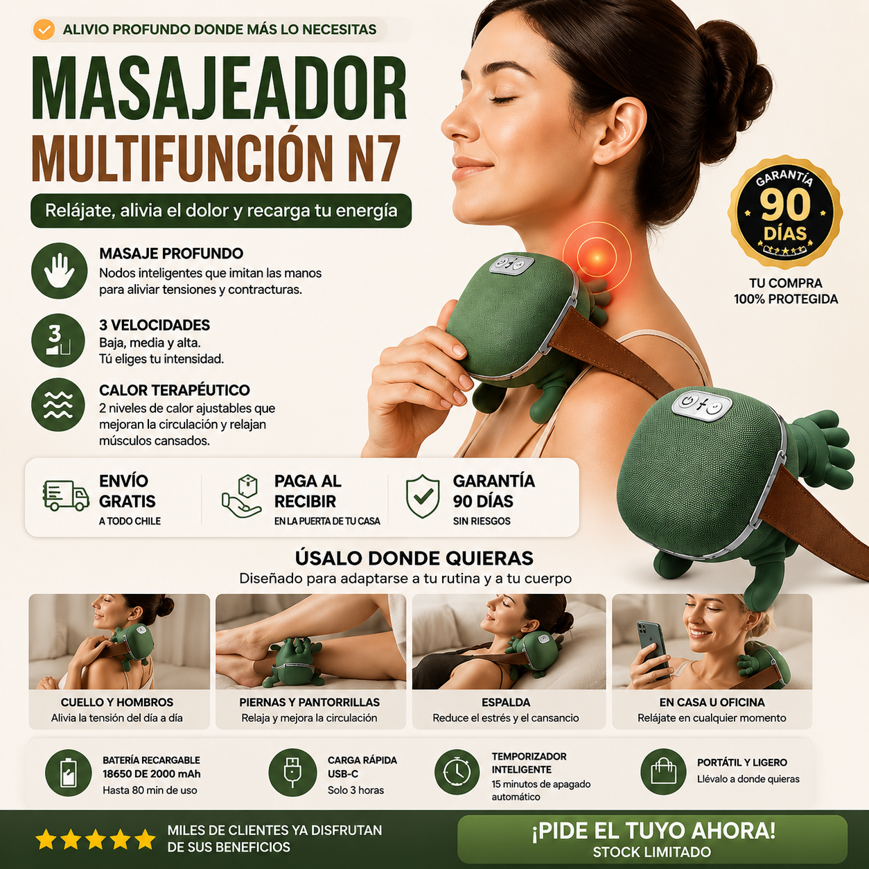 Masajeador De Cuello Con Manos Verde
