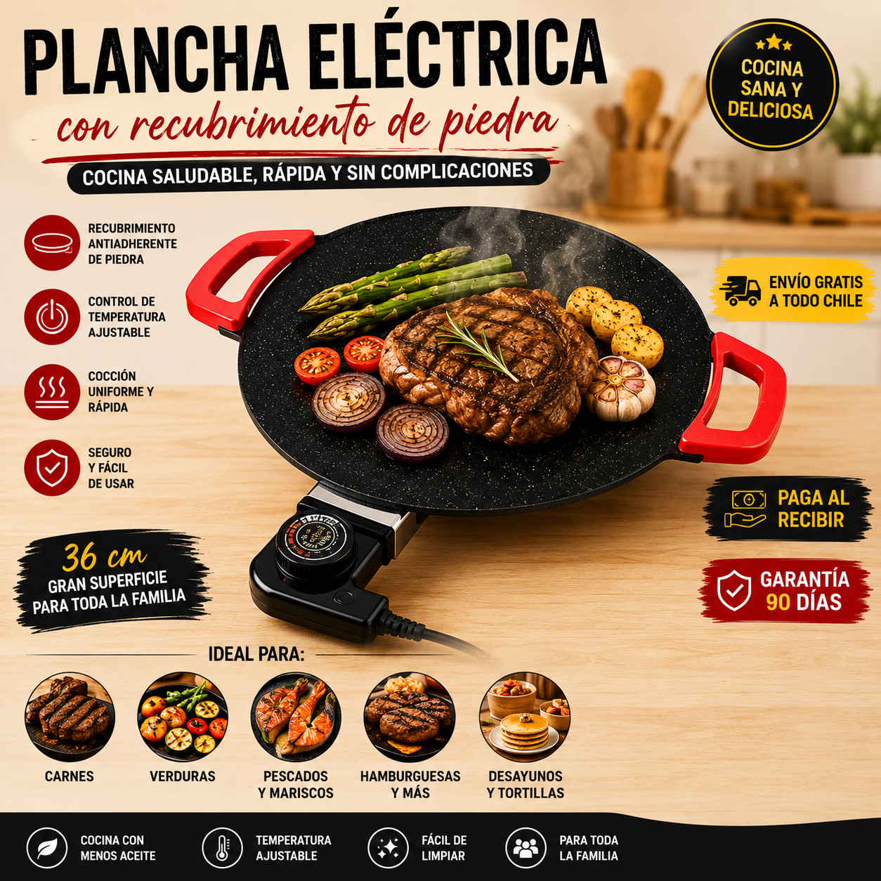 Parrilla eléctrica 36cm Antiadherente